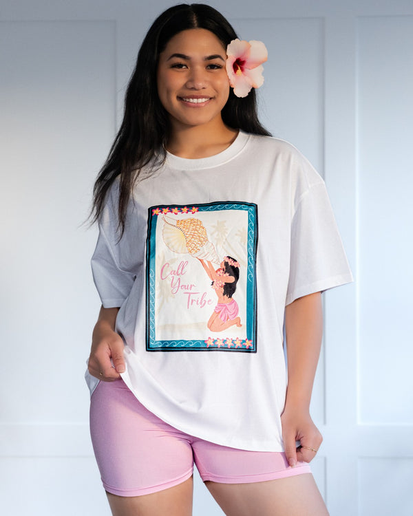 Isla Oversized T-Shirt - White & Classic Red