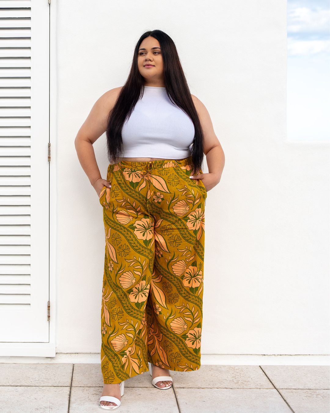 Kalea Womens Wide Leg Island Pants - Island Vines Gold