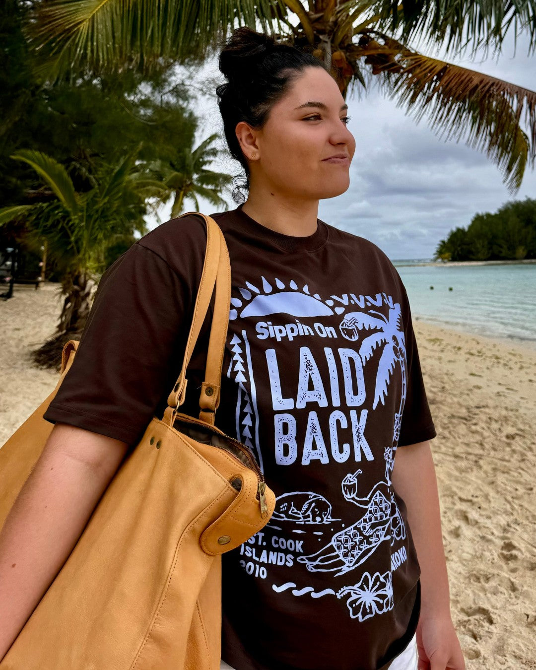 Laid Back Oversized T-Shirt - Choc & Cornflower Blue - Side