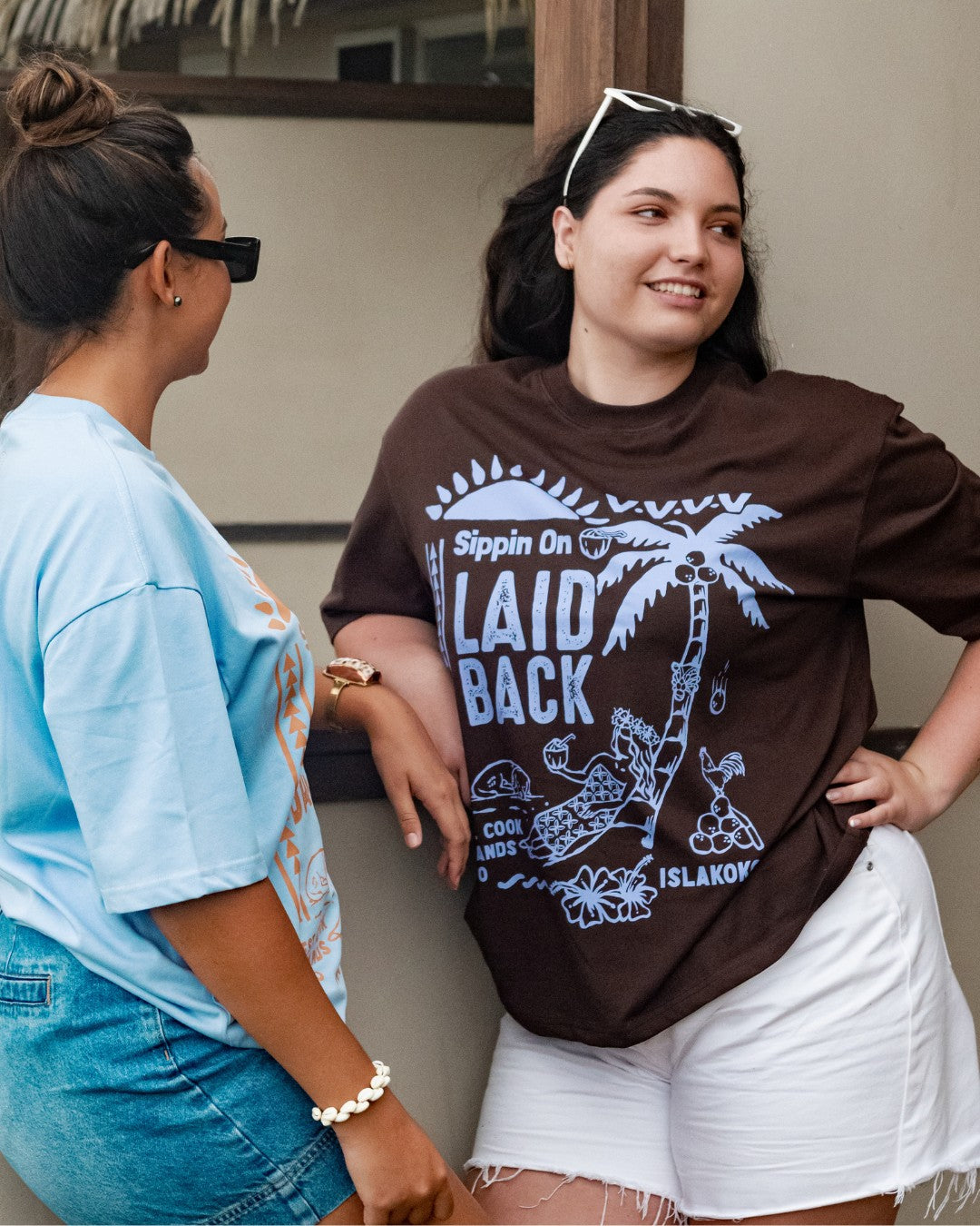 Laid Back Oversized T-Shirt - Choc & Cornflower Blue - Front