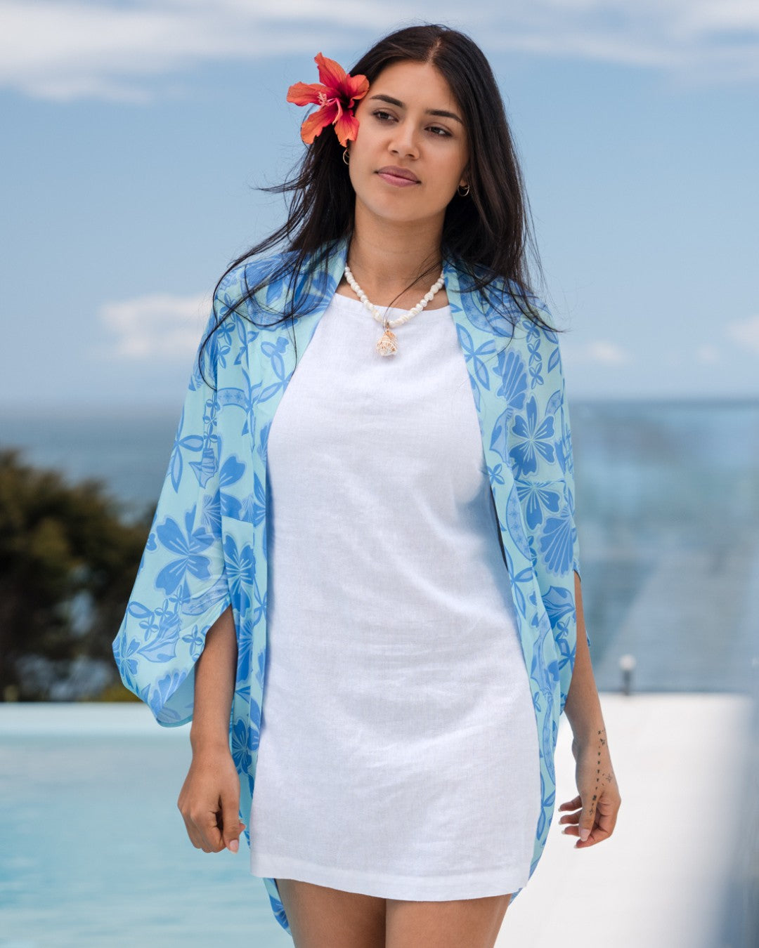 Leilani Womens Island Kimono - Island Paradise Lagoon - Front
