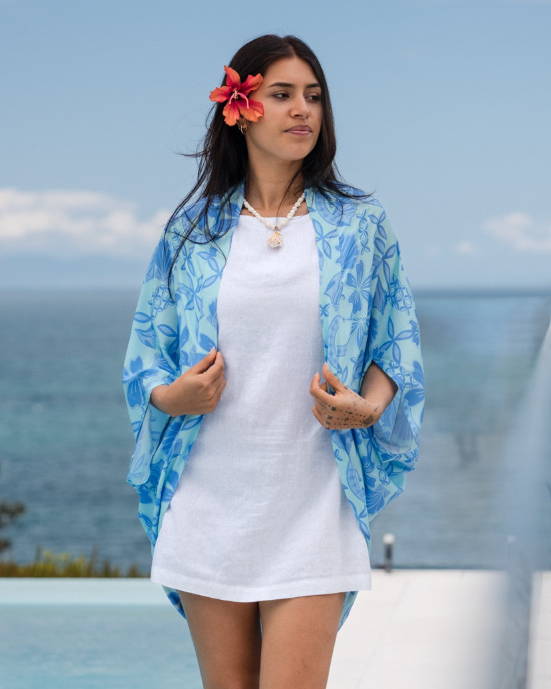 Leilani Womens Island Kimono - Island Paradise Lagoon - Front