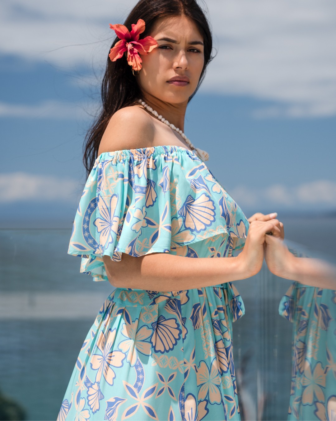 Teuila Womens Off Shoulder Island Dress - Island Paradise Mermaid - Side