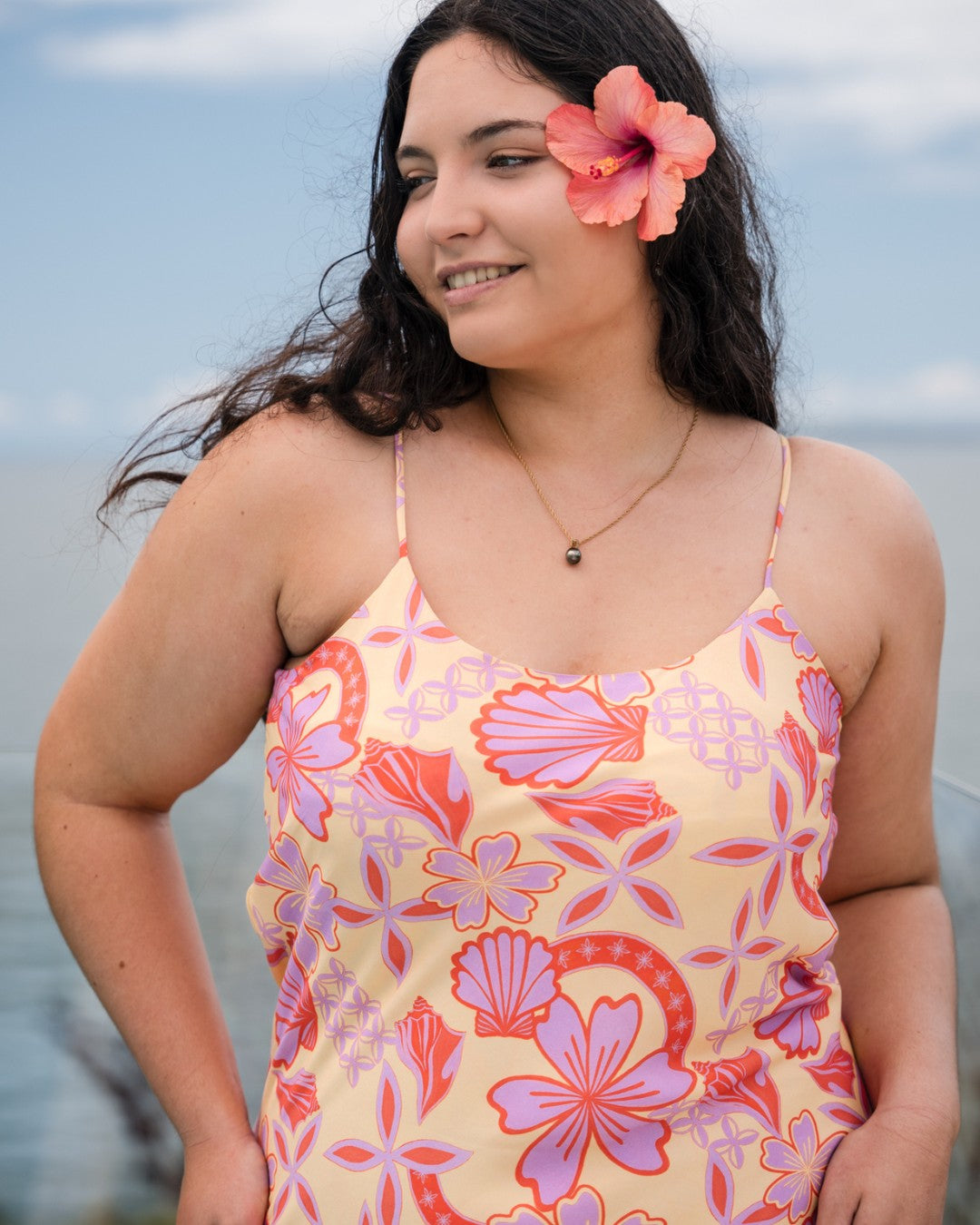 Amy Womens Island Dress - Island Paradise Orchid - Close Up