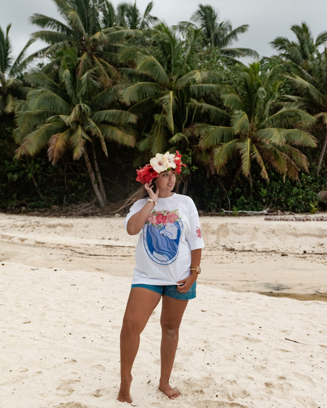 Flower Eis Happy Days Oversized T-Shirt - White &amp; Cornflower Blue - Front