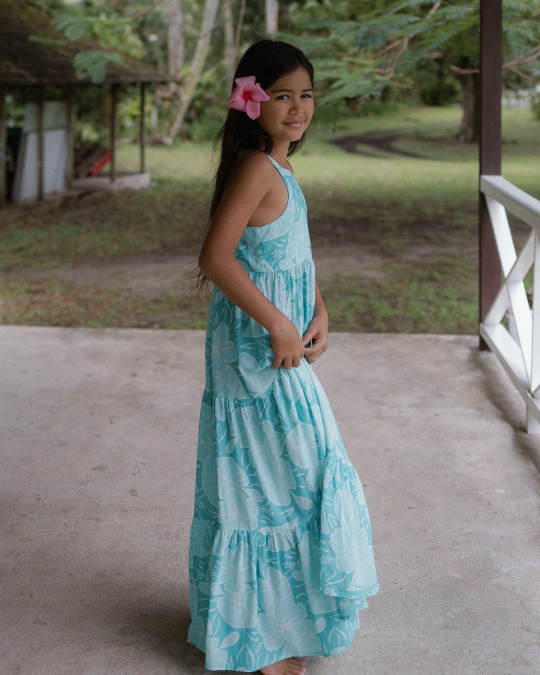 Gigi Teen Maxi Island Dress - Royal Hibiscus Tide - Blue