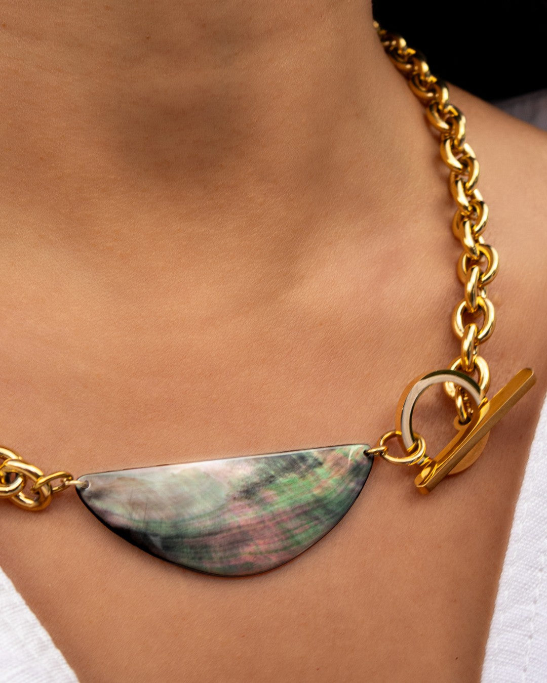 Gold Chain &amp; Mother of Pearl Pendant Necklace