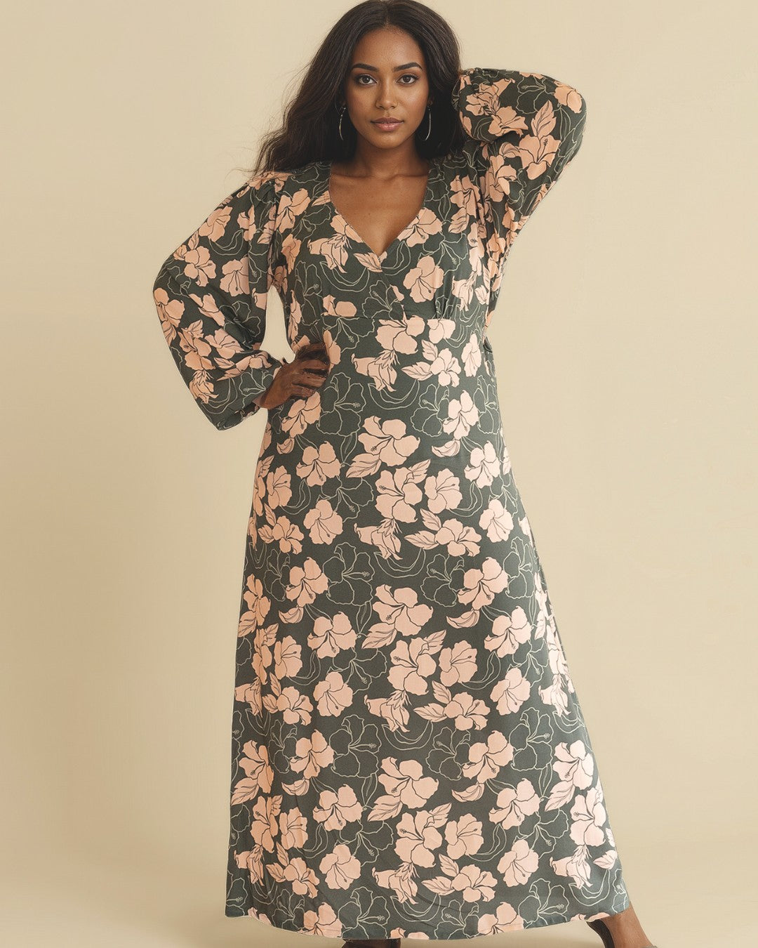 Indie Womens Puff Sleeve Midi Dress
