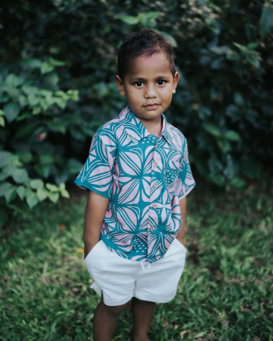 Kanoa II Kids Short Sleeve Island Shirt - Pacific Floral Peach - Front