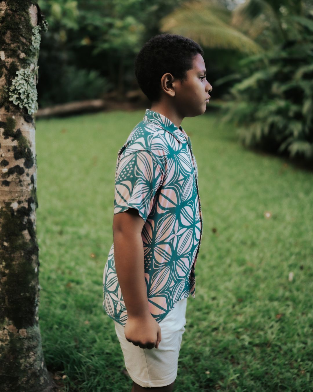 Kanoa Teen Short Sleeve Island Shirt - Pacific Floral Peach - Front