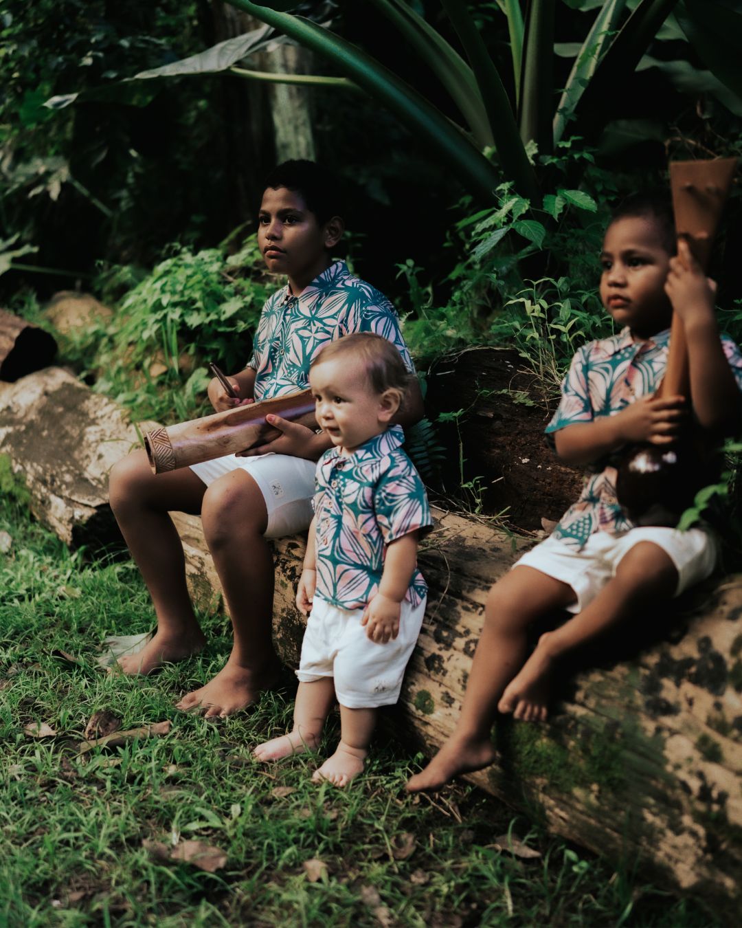 Kanoa II Baby Short Sleeve Island Shirt - Pacific Floral Peach - Group