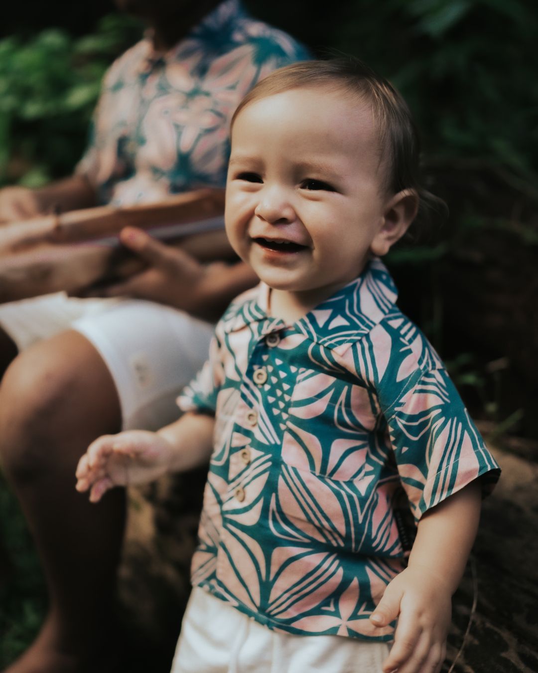 Kanoa II Baby Short Sleeve Island Shirt - Pacific Floral Peach - Side
