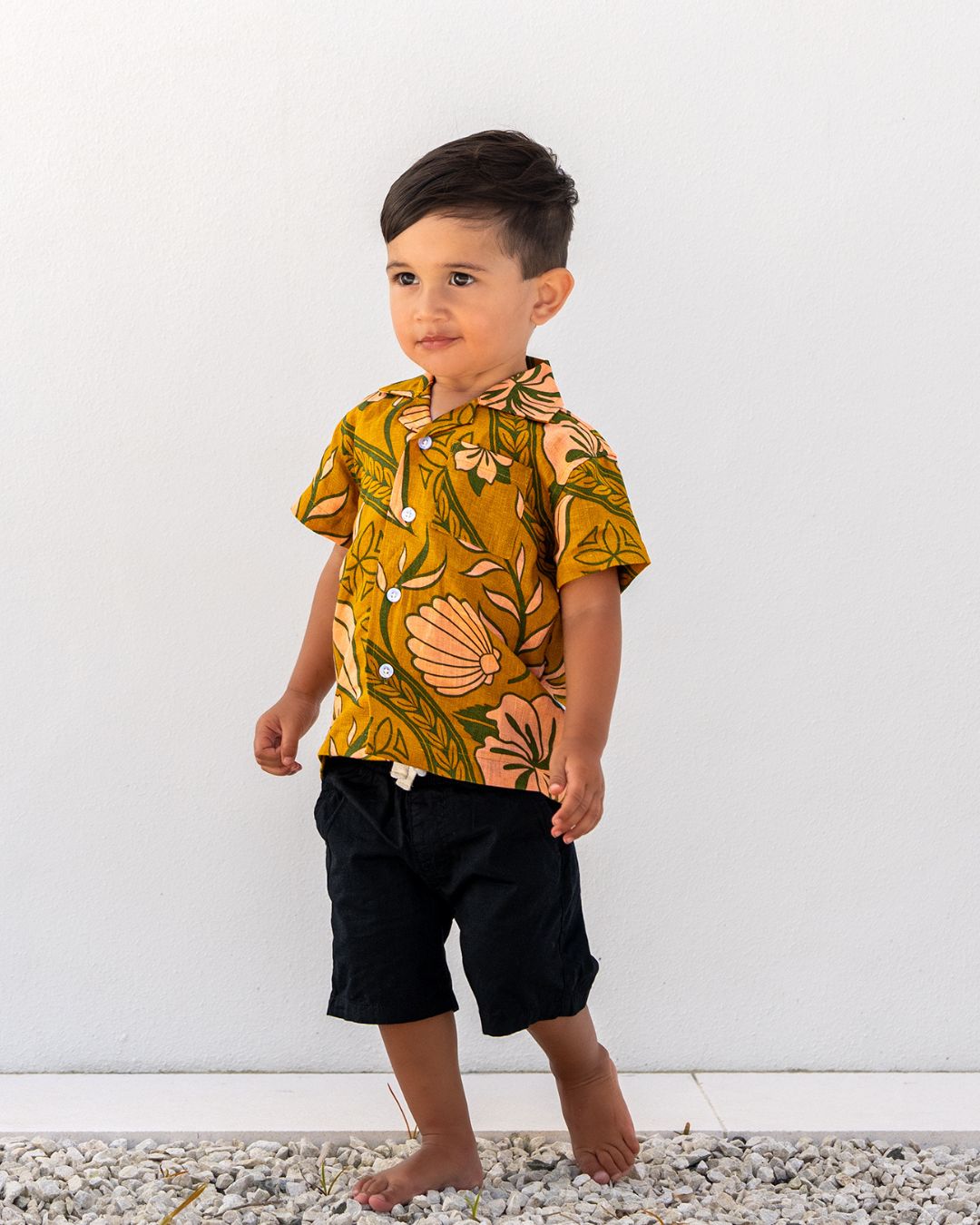 Kanoa Baby Short Sleeve Island Shirt - Island Vines Gold