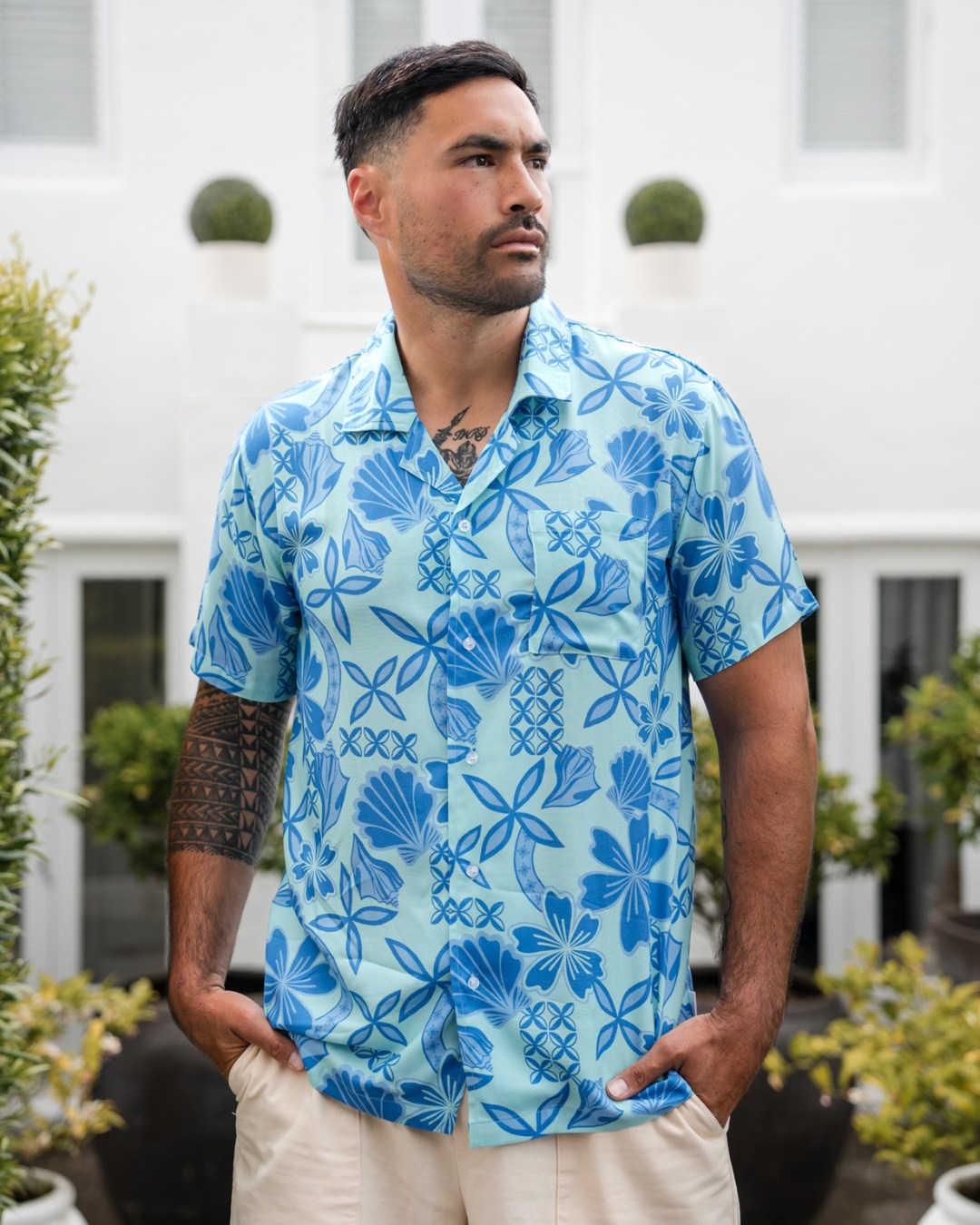 Kanoa Mens Island Shirt - Island Paradise Lagoon - Front