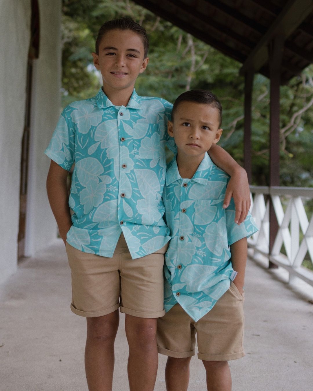 Kanoa Short Sleeve Kids Island Shirt - Royal Hibiscus Tide - Blue