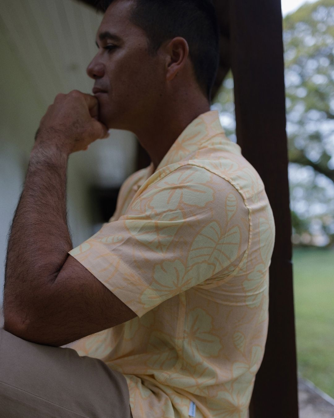 Kanoa Short Sleeve Mens Island Shirt - Royal Hibiscus Mango - Orange