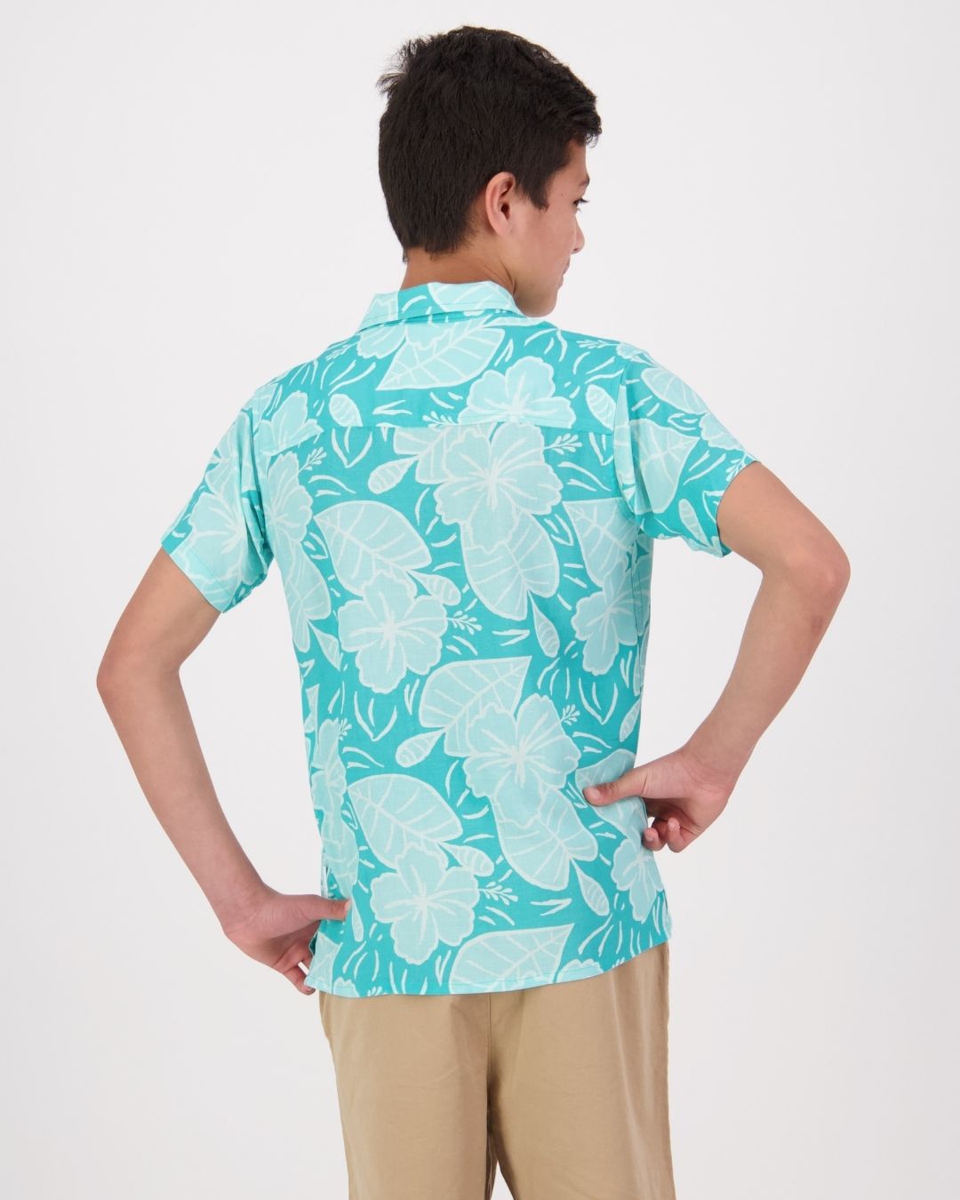 Kanoa Short Sleeve Teen Island Shirt - Royal Hibiscus Tide - Blue