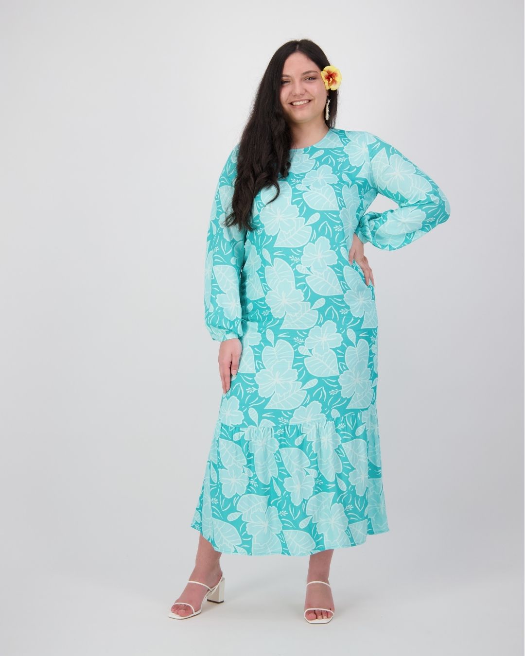 Keziah Womens Island Dress - Royal Hibiscus Tide - Blue