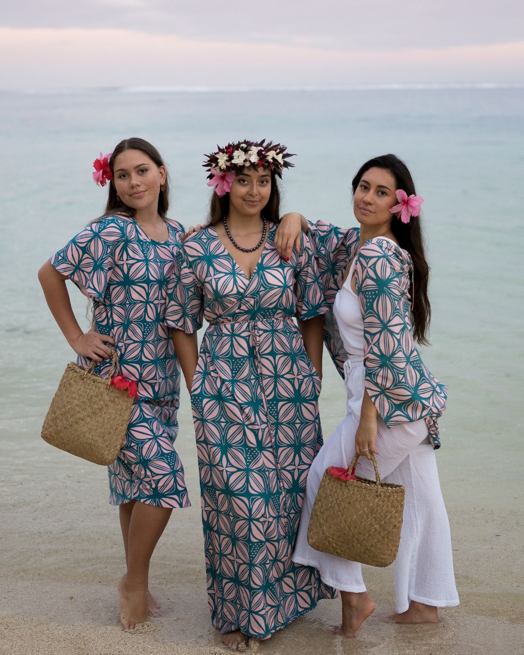 La’ei Womens Wrap Island Dress - Pacific Floral Peach - Group