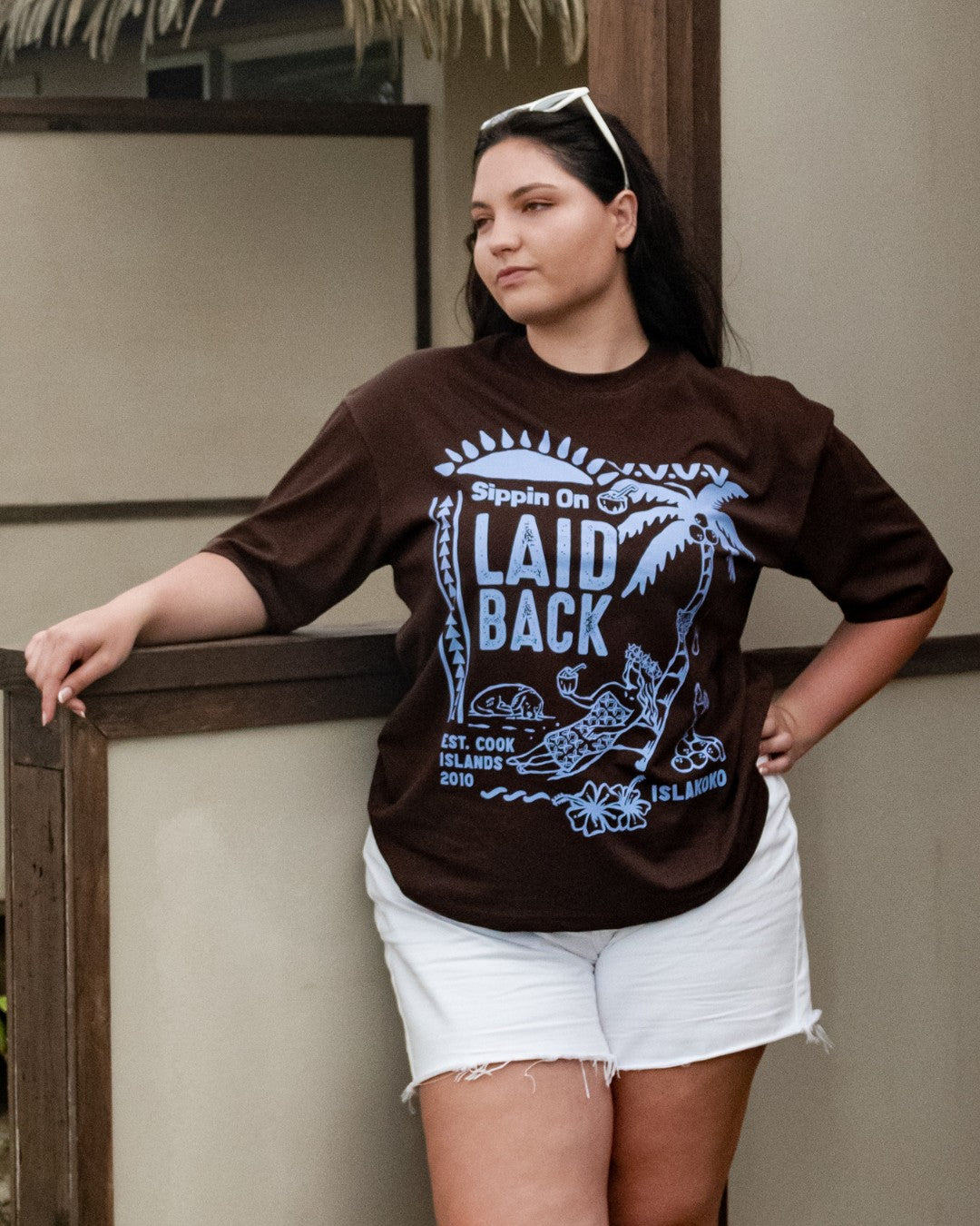 Laid Back Oversized T-Shirt - Choc & Cornflower Blue - Front