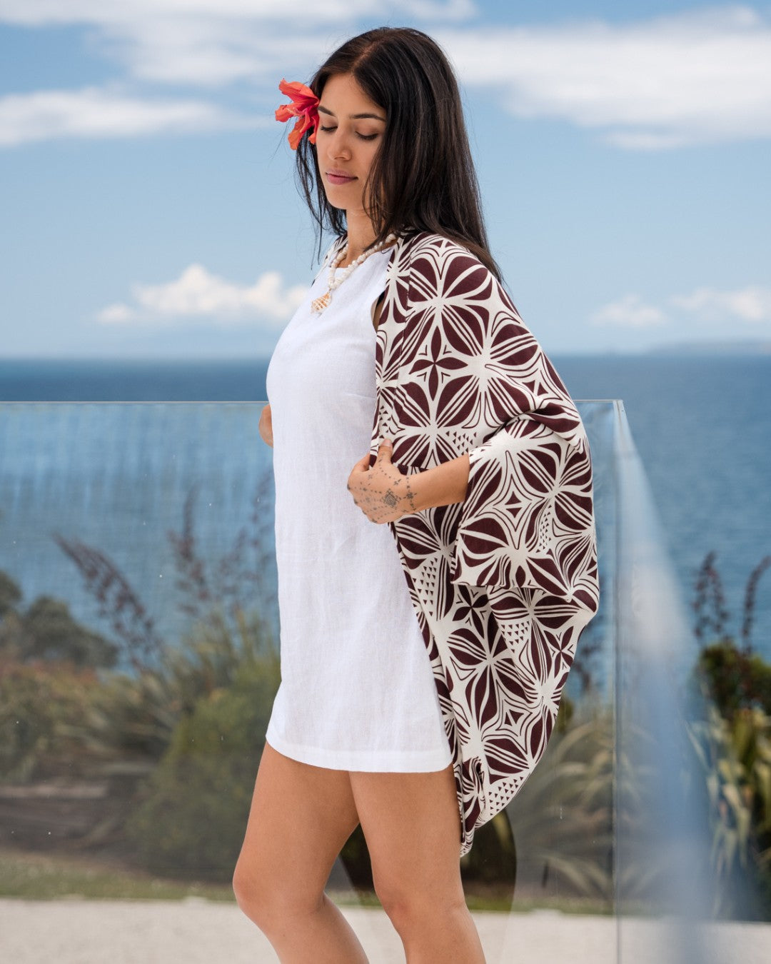 Leilani Womens Island Kimono - Pacific Floral Coconut - Side