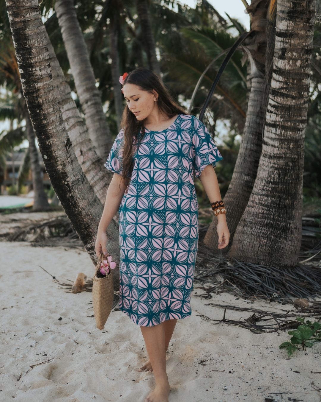 Lulu Womens T Shirt Island Dress - Pacific Floral Peach - Front