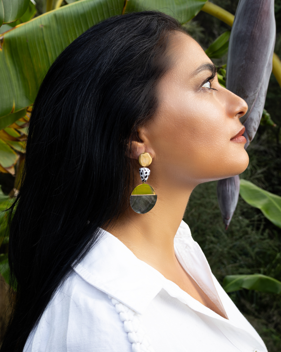 Mother of Pearl with Hebrew Cone Shell Stud Earrings