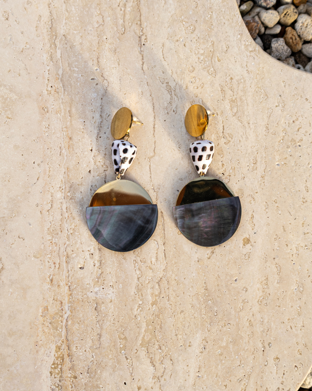 Mother of Pearl with Hebrew Cone Shell Stud Earrings