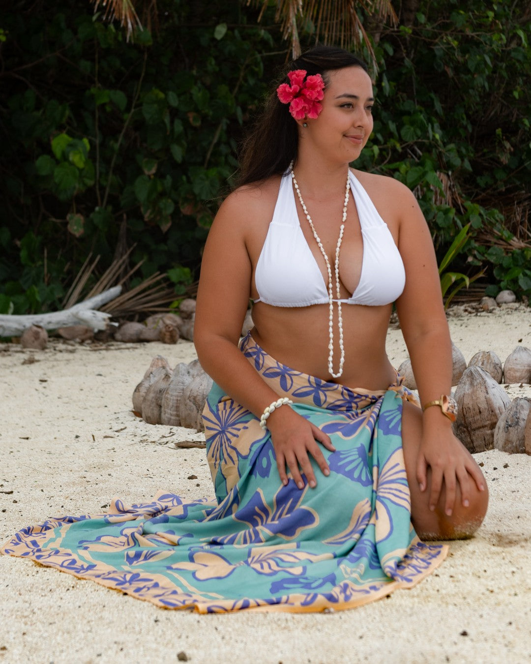 Oceania Island Sarong - Floral Reef Mermaid - Sitting