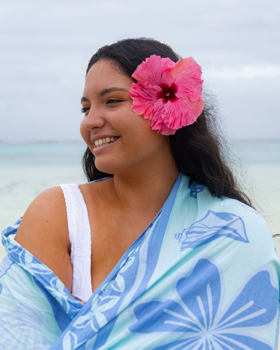 Oceania Sarong - Floral Reef Blue - Close Up