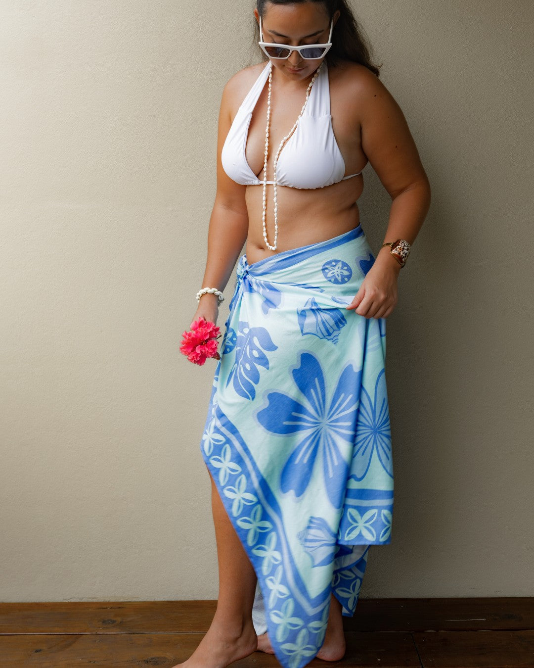 Oceania Sarong - Floral Reef Blue - Front