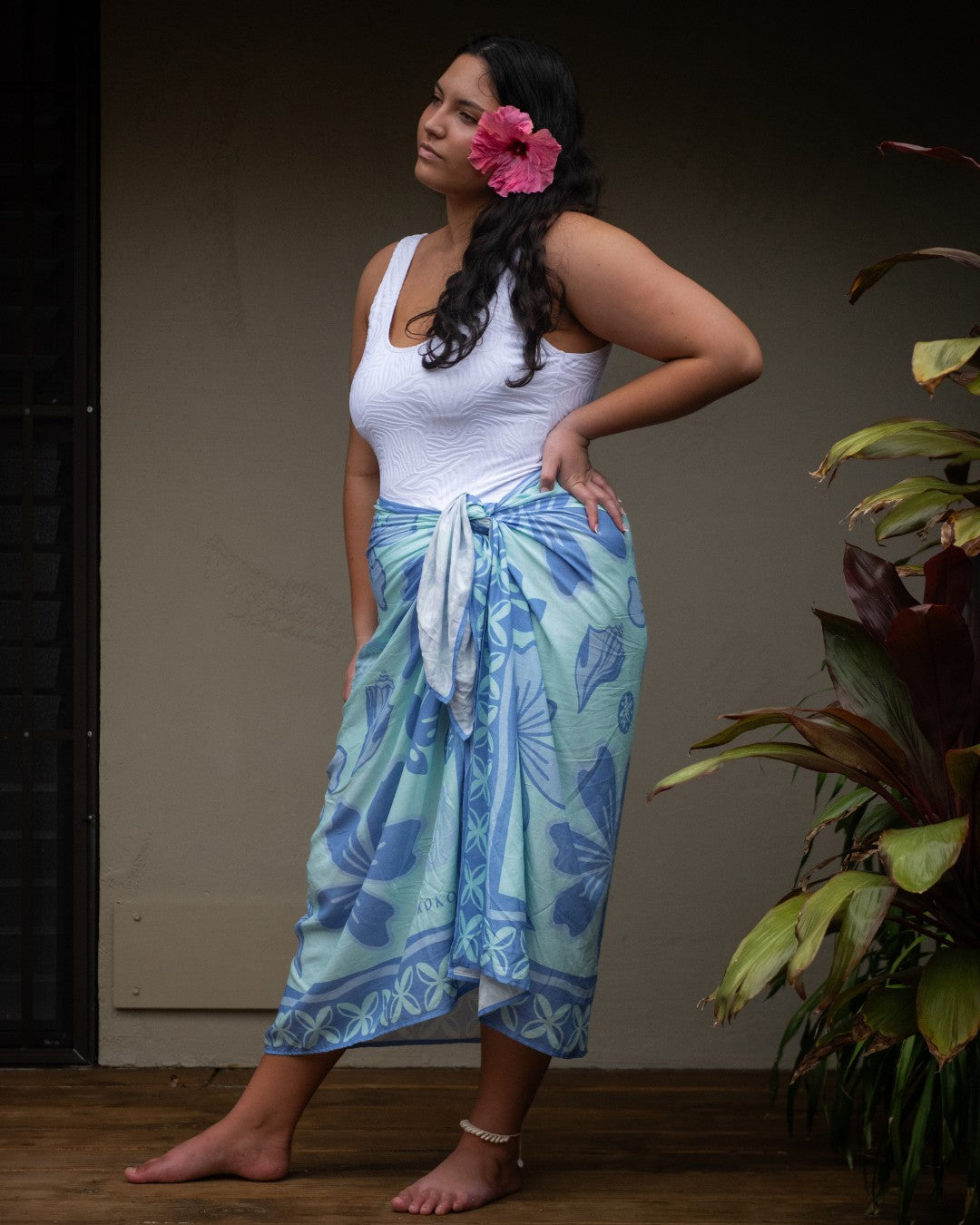 Oceania Sarong - Floral Reef Blue - Back