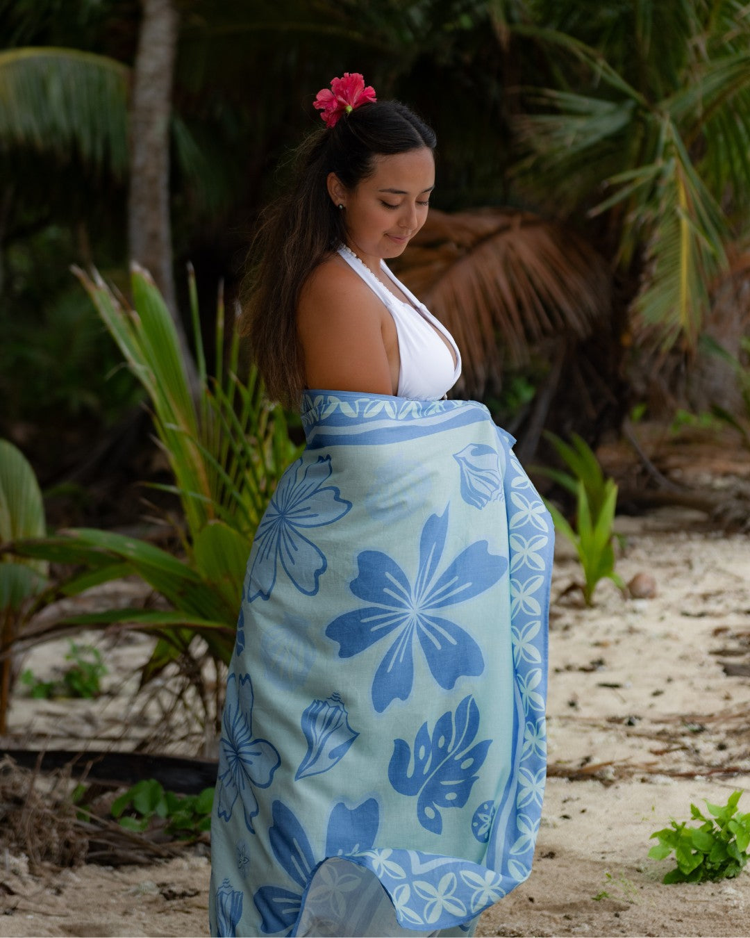 Oceania Sarong - Floral Reef Blue - Side