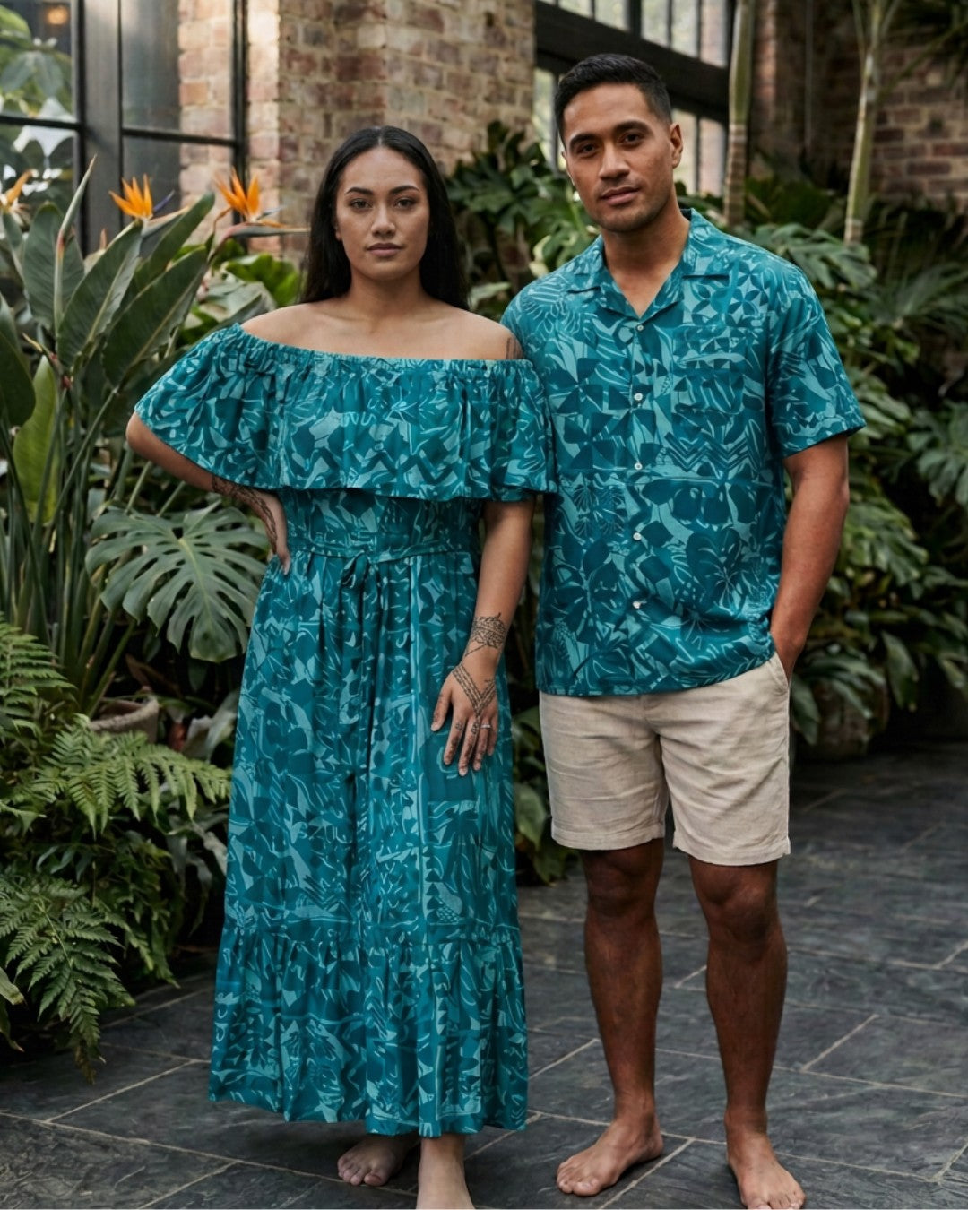 Island Dress Teuila & Shirt Matching Set - Tide