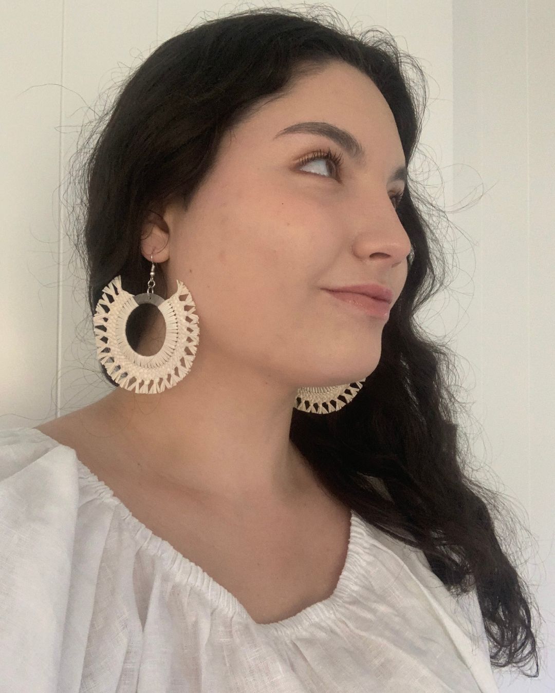 Cook Islands Handmade Rito Hoop Earrings in Natural