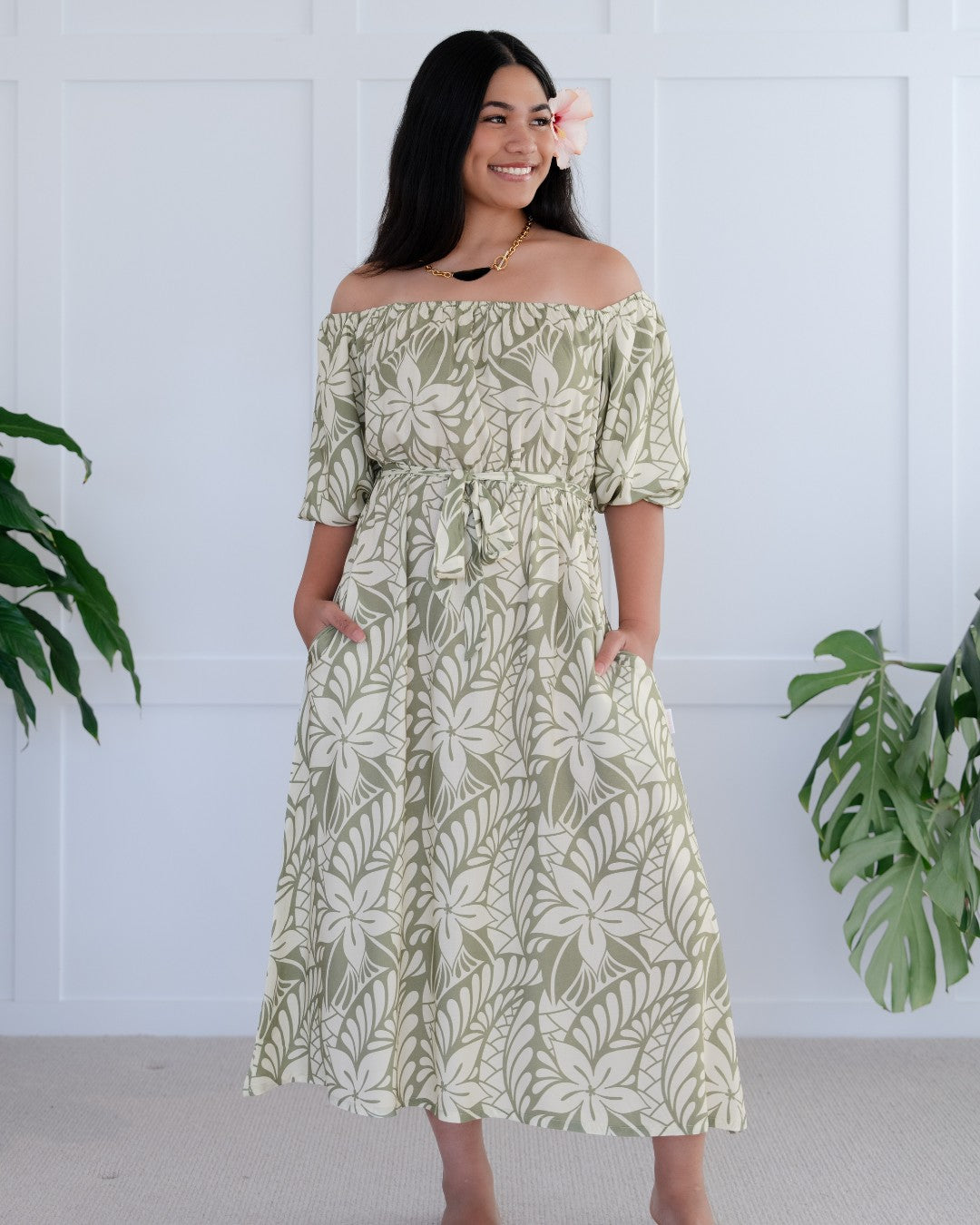 Zendaya Womens Off Shoulder Dress - Sage