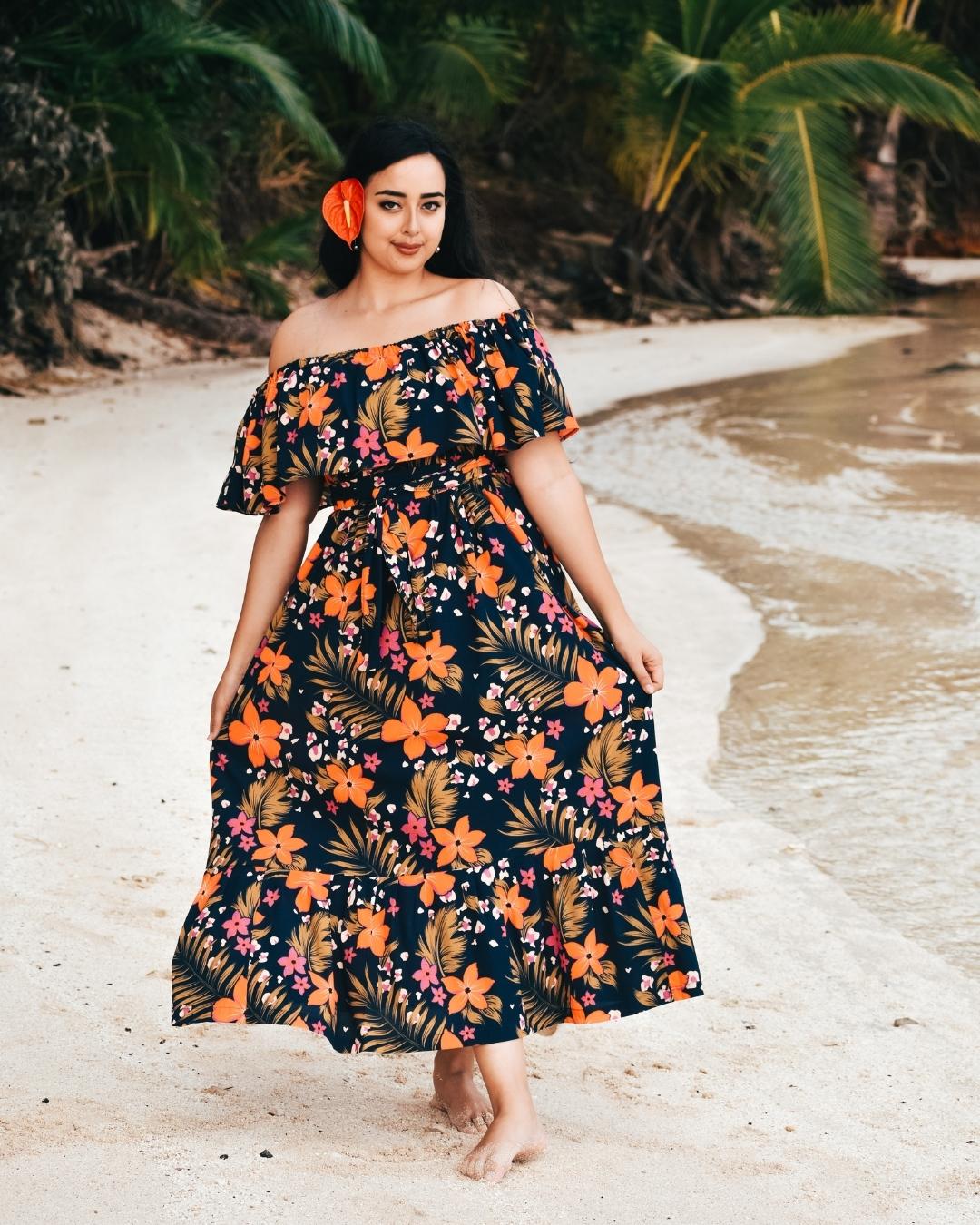 Teuila Womens Off Shoulder Dress - Tropic Jungle
