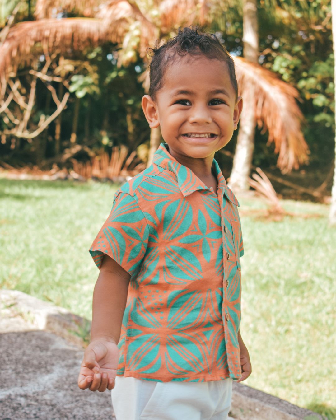 Kanoa II Baby Short Sleeve Shirt - Pacific Floral Aqua