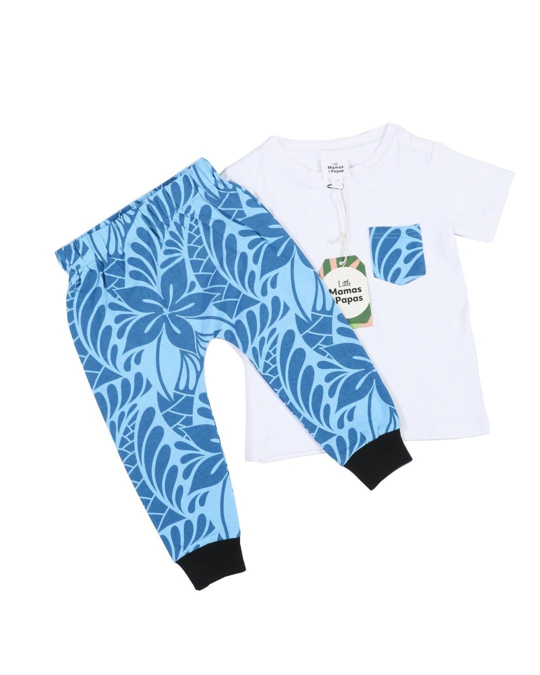 Tama Baby Tee & Drop Pants Set - Lagoon Blue