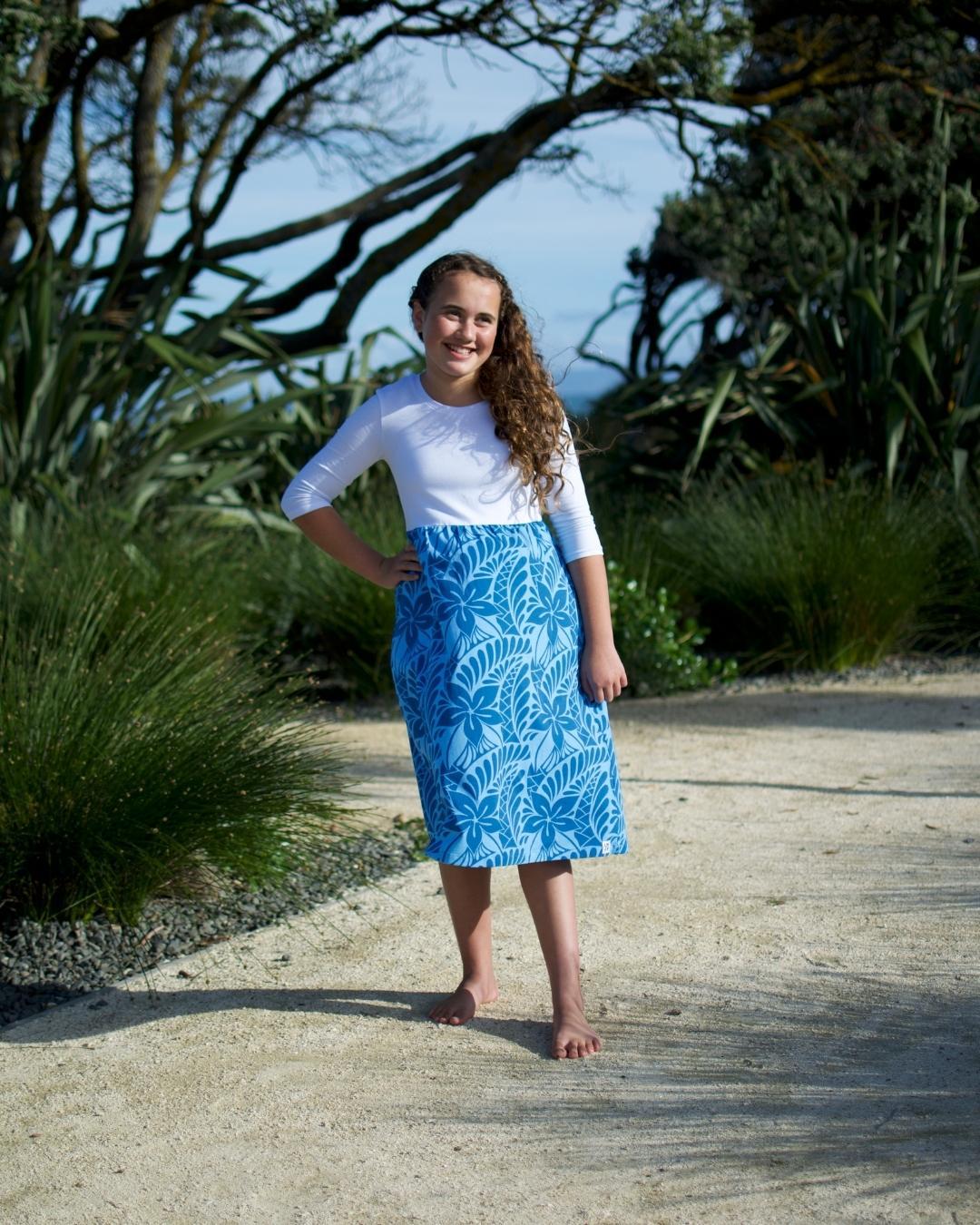 Tehani Tween 3/4 Sleeve Dress - Lagoon Blue